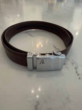 Brown Leather Belt with Silver Automatic Buckle